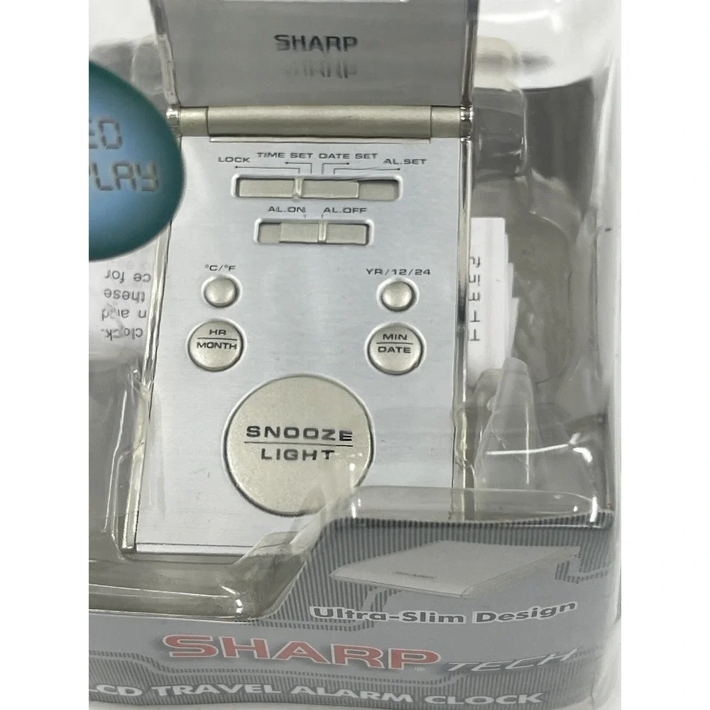 Vintage Sharp Tech Alarm‎ Clock Temperature Time Date Slimline Travel SPC303